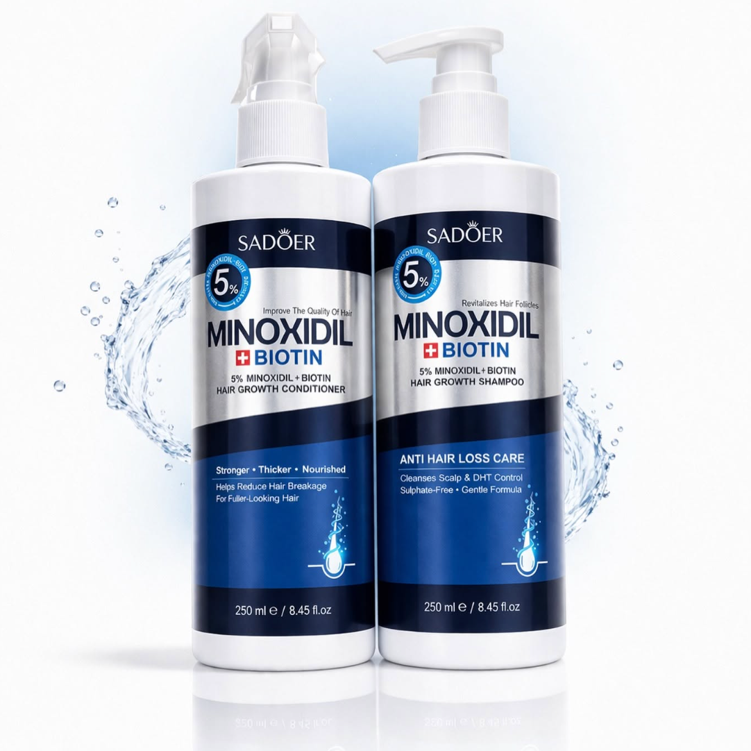 SADOERยฎ Shampoo + Acondicionador Minoxidil 5% + Biotina Anticaida (Lleva 2 Paga 1)