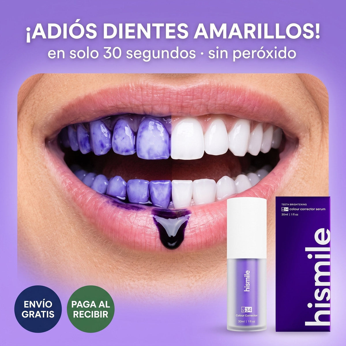 HiSmile V34 Colour Corrector — Sérum Morado Corrector de Color Dental (30 ml · Original)