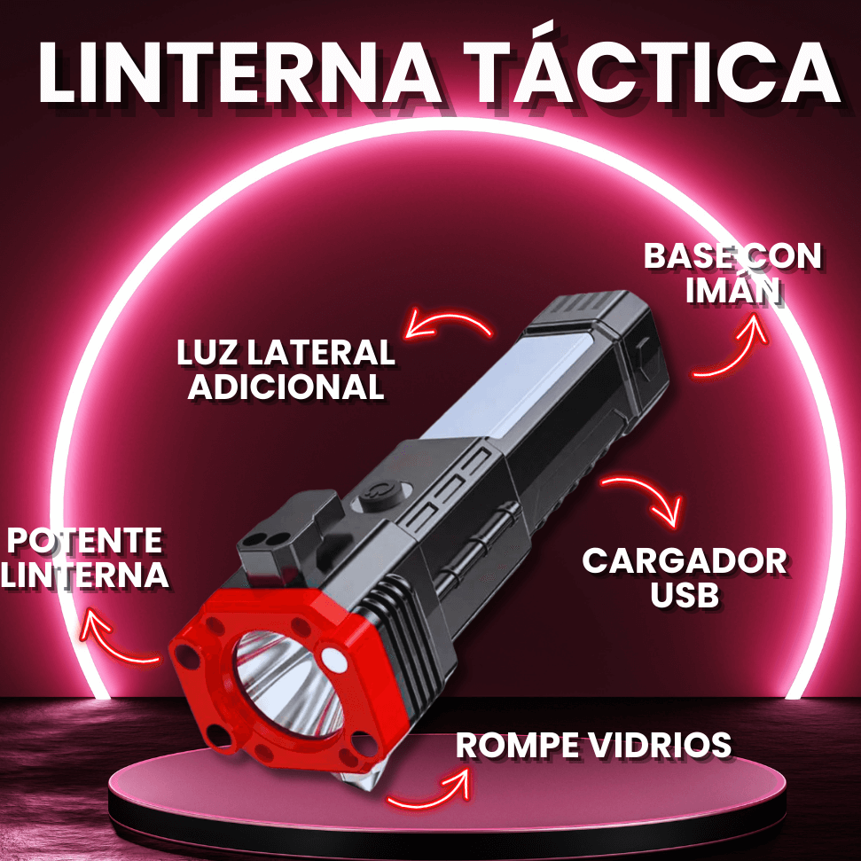 Linterna Táctica Multiuso 4 en 1 - Recargable y de Emergencia
