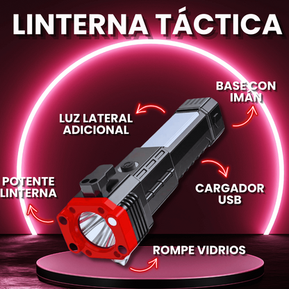 Linterna Táctica Multiuso 4 en 1 - Recargable y de Emergencia